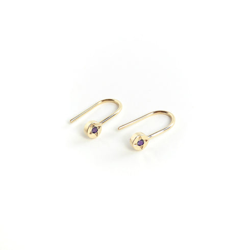 Amethyst Dot Earrings in Yellow Gold